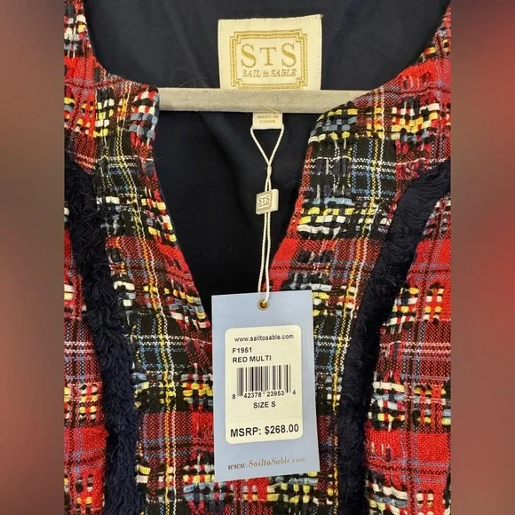 SAIL TO SABLE Red Navy Yellow Tartan Tunic Fringe Dress NWT Size Small - Picture 4 of 9